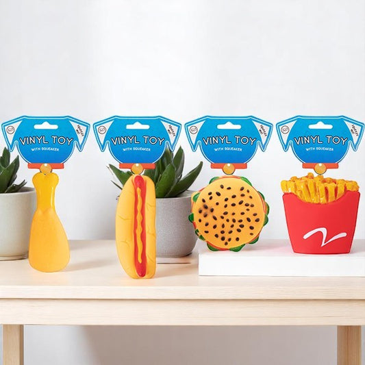 VINYL SQUEAKY TAKEAWAY FOOD DOG TOY